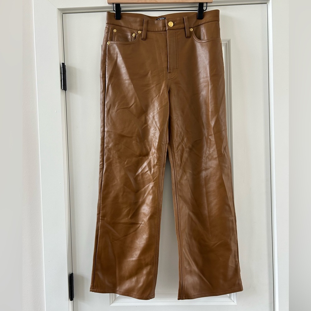 J.Crew Faux Leather Slim Wide Leg Pants Brown Size 27 - Picture 2 of 7